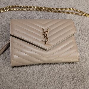 Yves Saint Laurent Taupe Chevron Clutch